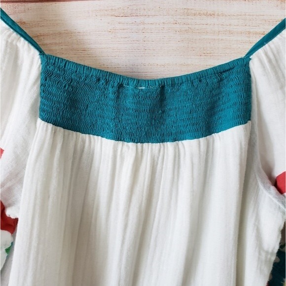 Anthropologie Seen Worn Kept 100% Cotton Embroidered Ruffle Sleeve Tunic/Top - Picture 12 of 15